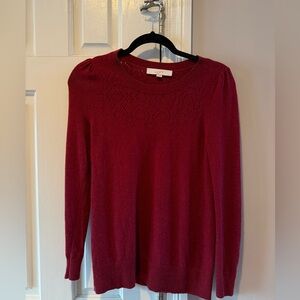 LOFT Women's Dark Red Eyelet Sweater